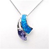 Silver Pendant with Inlay Created Opal, White & Tanzanite CZ