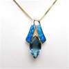 Silver Pendant W/ Inlay Created Opal & Blue Topaz CZ