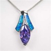 Silver Pendant W/ Created Opal+Tanzanite+White CZ