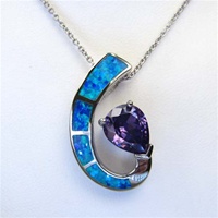 Silver Pendant with Inlay Created Opal & Tanzanite CZ