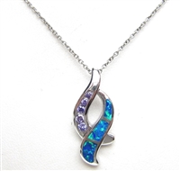 Silver Pendant with Created Opal & Tanzanite CZ