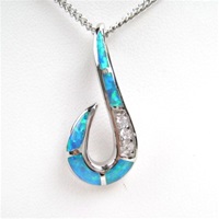 Silver Pendant with Inlay Created Opal & Wht CZ