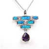 Silver Pendant with Created Opal, White & Amethyst CZ