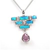 Silver Pendant with Created Opal and Pink CZ