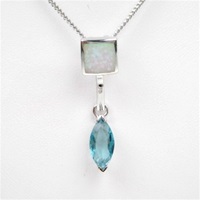 Silver Pendant with Created Opal & Blue Topaz