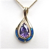 Silver Pendant with Inlay Created Opal and Tanzanite CZ