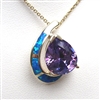 Silver Pendant with Inlay Created Opal and Tanzanite CZ