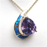 Silver Pendant with Inlay Created Opal and Tanzanite CZ