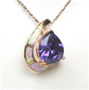 Silver Pendant (Rose Gold Plated) with Inlay Created Opal & Tanzanite CZ