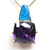 Silver Pendant with Inlay Created Opal and Tanzanite CZ