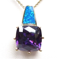 Silver Pendant with Inlay Created Opal and Tanzanite CZ