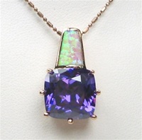 Silver Pendant (Rose Gold Plated) with Inlay Created Opal & Tanzanite CZ