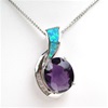 Silver Pendant with Created Opal, Wht & Amethyst CZ