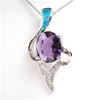 Silver Pendant with Created Opal, Wht & Amethyst CZ