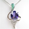 Silver Pendant with Created Opal, White & Tanzanite