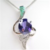 Silver Pendant with Inlay Created Opal, White and Tanzanite CZ