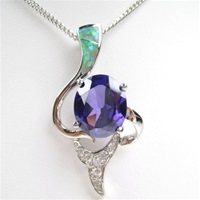 Silver Pendant with Created Opal, White & Tanzanite