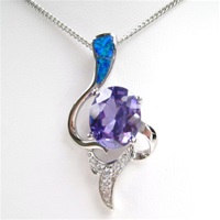 Silver Pendant with Created Opal, White & Tanzanite CZ