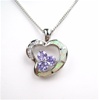 Silver Pendant (Rhodium Plated) with Inlay Created Opal, White & Tanzanite CZ