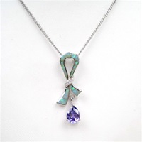 Silver Pendant with Created Opal, White & Tanzanite