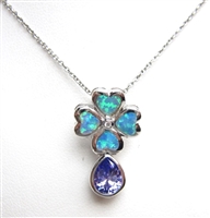 Silver Pendant with Created Opal & Tanzanite CZ