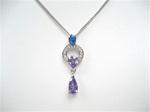 Silver Pendant W/ Inlay Created Opal and Tanzanite CZ