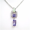 Silver Pendant (Rhodium Plated) with Inlay Created Opal, White & Tanzanite CZ