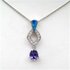 Silver Pendant with Inlay Created Opal & Tanzanite CZ