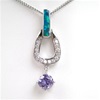 Silver Pendant with Inlay Created Opal, White & Tanzanite CZ