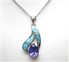 Silver Pendant with Inlay Created Opal and Tanzanite CZ