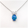 Silver Pendant with Inlay Created Opal & White CZ