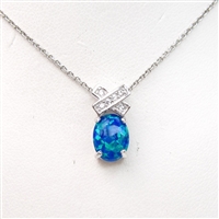 Silver Pendant with Inlay Created Opal & White CZ