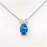 Silver Pendant with Inlay Created Opal & White CZ