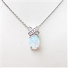 Silver Pendant with Inlay Created Opal & White CZ