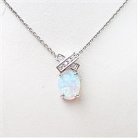 Silver Pendant with Inlay Created Opal & White CZ