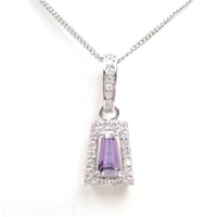 Silver Pendant (Rhodium Plated) w/ Wht  and Amethyst CZ.