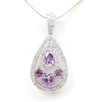 Silver Pendant (Rhodium Plated) w/White and Amethyst CZ