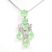 Silver Pendant (Rhodium Plated) w/ White and Jade CZ