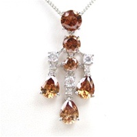 Silver Pendant (Rhodium Plated) w/ White and Smoky Topaz CZ