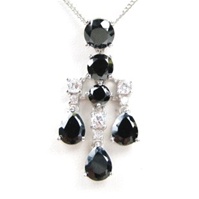 Silver Pendant (Rhodium Plated) w/ White and Onyx CZ