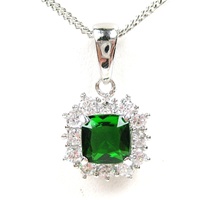 Silver Pendant (Rhodium Plated) w/ White & Emerald Color CZ