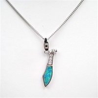 Silver Pendant with Inlay Created Opal & White CZ