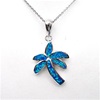 Silver Pendant (Rhodium Plated) w/ Inlay Created Opal (Palm Tree)