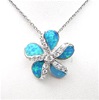 Silver Pendant with Inlay Created Opal and White CZ - Plumeria