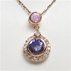 Silver Pendant (Rose Gold Plated) with Inlay Created Opal, White & Tanzanite CZ