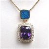 Silver Pendant (Gold Plated) w/ Inlay Created Opal & Tanzanite CZ