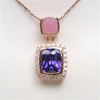 Silver Pendant (Rose Gold Plated) with Inlay Created Opal, White & Tanzanite CZ