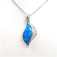 Silver Pendant with Inlay Created Opal & White CZ