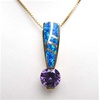 Silver Pendant (Gold Plated) with Inlay Created Opal and Tanzanite CZ