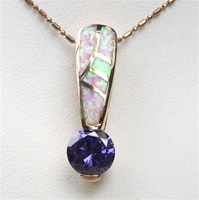 Silver Pendant (Rose Gold Plated) with Inlay Created Opal & Tanzanite CZ